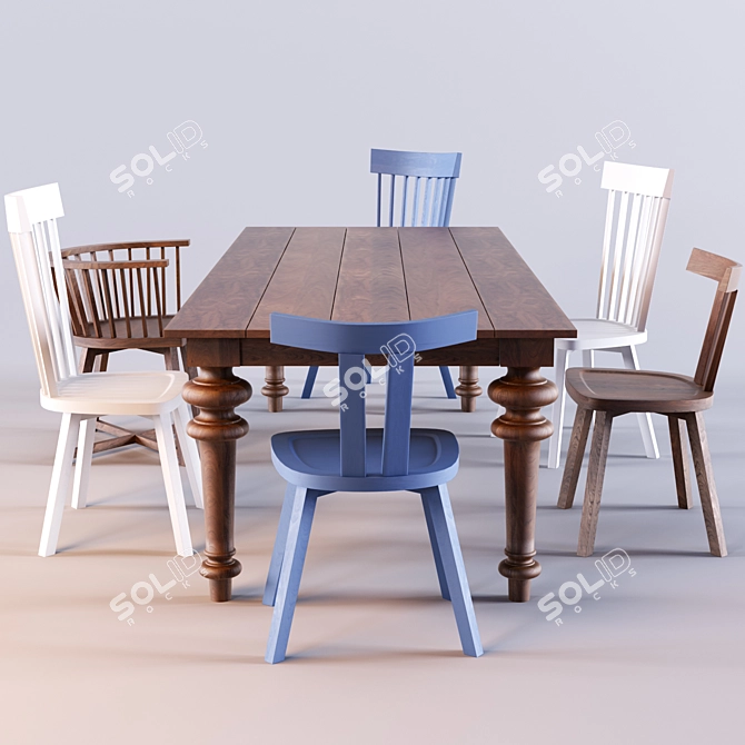 Gray 33 Table & InOut Chairs: Versatile Elegance 3D model image 3