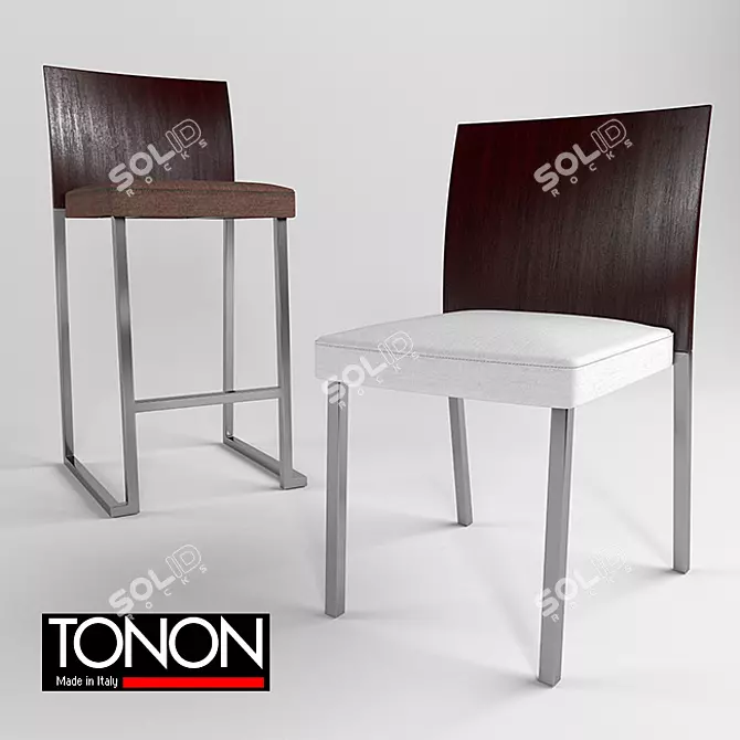 Italian Walnut or Beech Chair: Polished Chrome Metallic Structure (87cm) 3D model image 1
