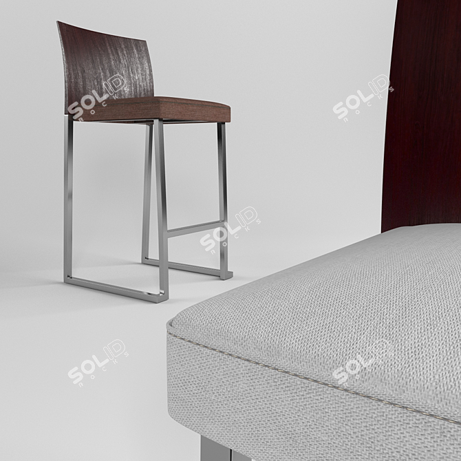 Italian Walnut or Beech Chair: Polished Chrome Metallic Structure (87cm) 3D model image 2