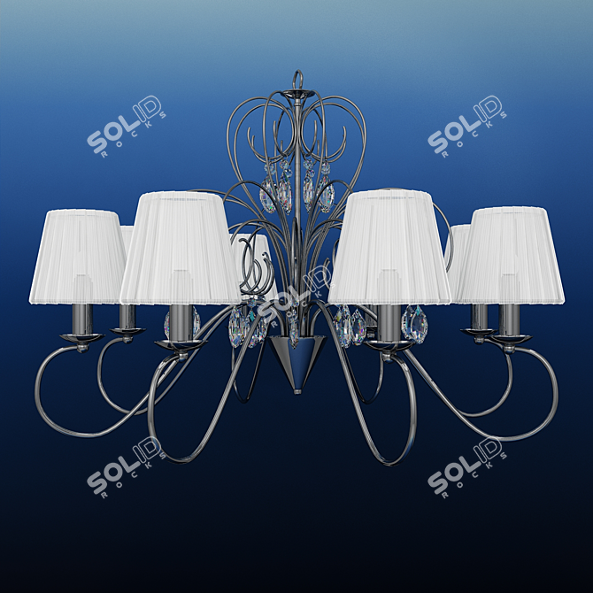 Chrome Metal and White Fabric Shade Chandelier 3D model image 2