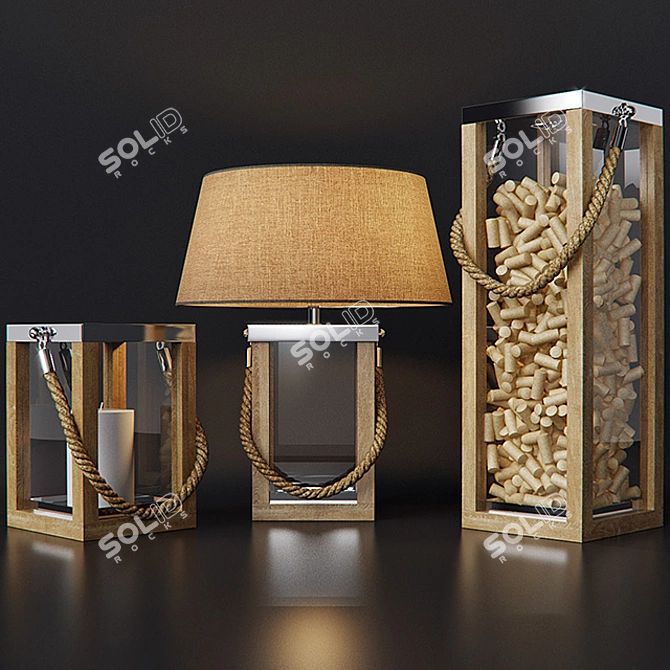 Luxe Polished Nickel & Wood Tate Collection 3D model image 1