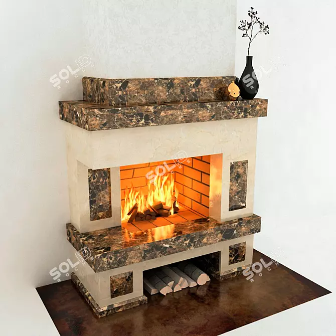Elegant Marble Brick Fireplace 3D model image 1