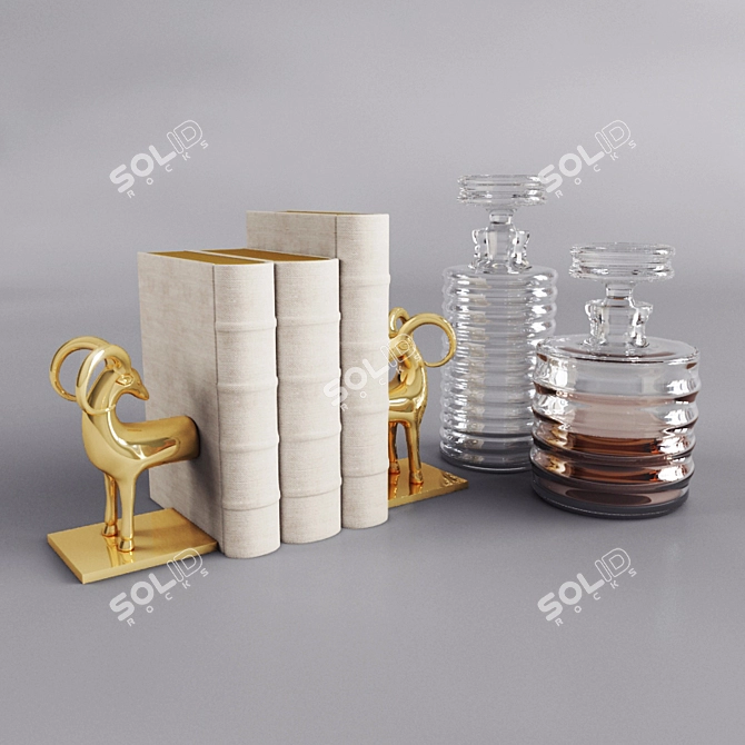 Global Views Set: Gazelle Bookends, Ribbed Decanters 3D model image 1