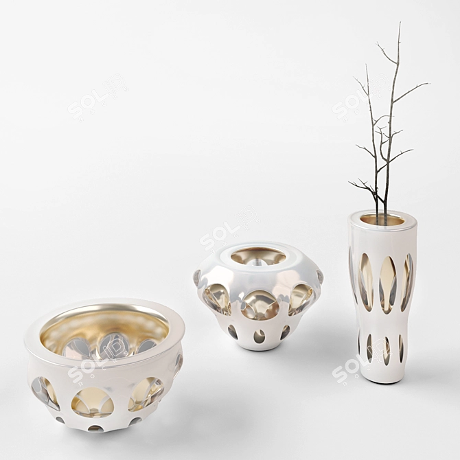 Contemporary Pink & Gold Ceramic Vases 3D model image 1
