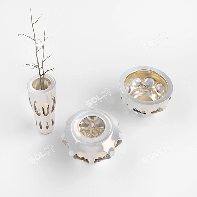 Contemporary Pink & Gold Ceramic Vases 3D model image 2