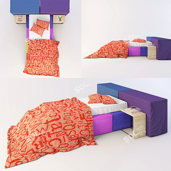 Modular Puzzle Bed with Tables & Linens 3D model image 1