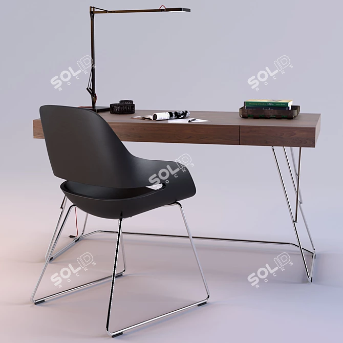 Modern Workstation Set: Maestrale Desk & Eva Chair 3D model image 1