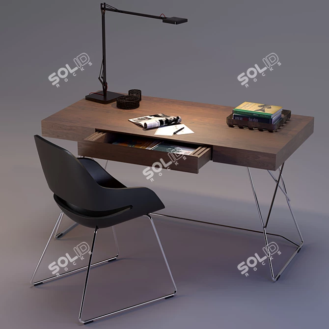 Modern Workstation Set: Maestrale Desk & Eva Chair 3D model image 2