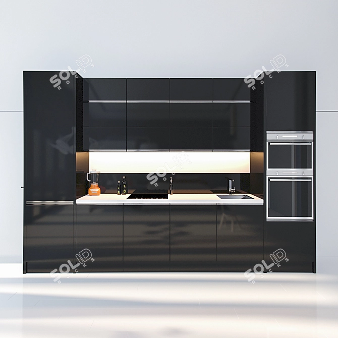 Sleek Monochrome Kitchen Set 3D model image 1