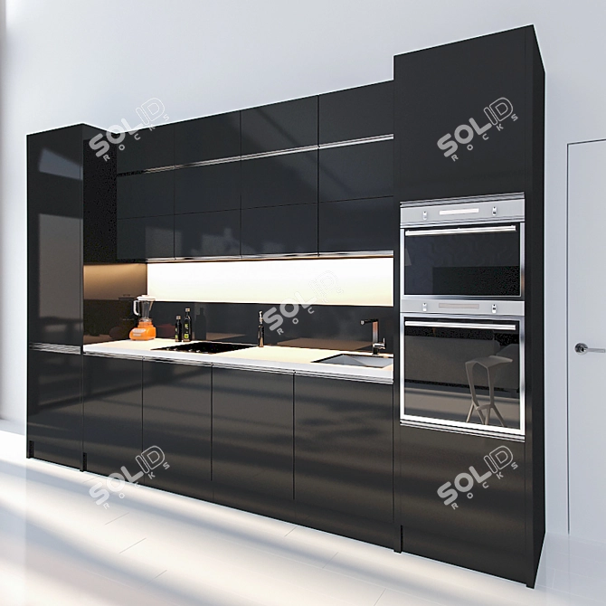 Sleek Monochrome Kitchen Set 3D model image 2