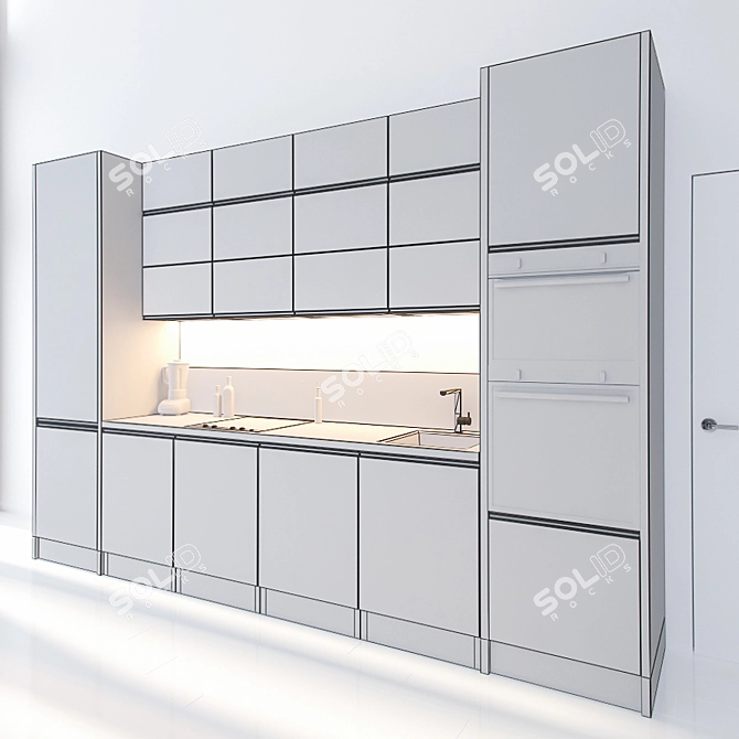 Sleek Monochrome Kitchen Set 3D model image 3