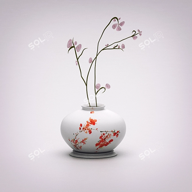 Elegant Japanese Floral Vase 3D model image 1