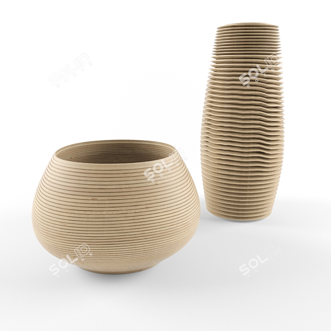 Ethno Style Wooden Vases 3D model image 1