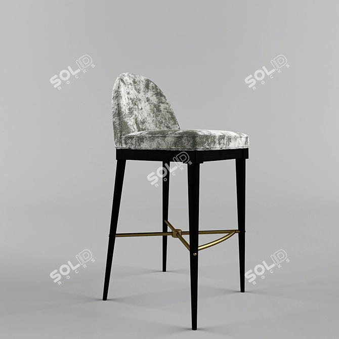 Velvet Wood Brass Bar Stool 3D model image 1