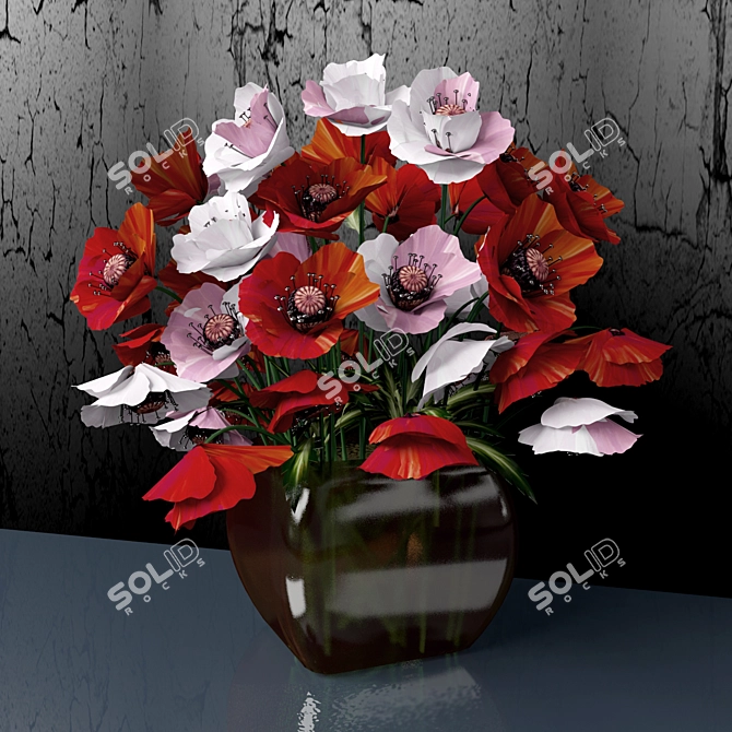 Elegant Poppies Bouquet 3D model image 1