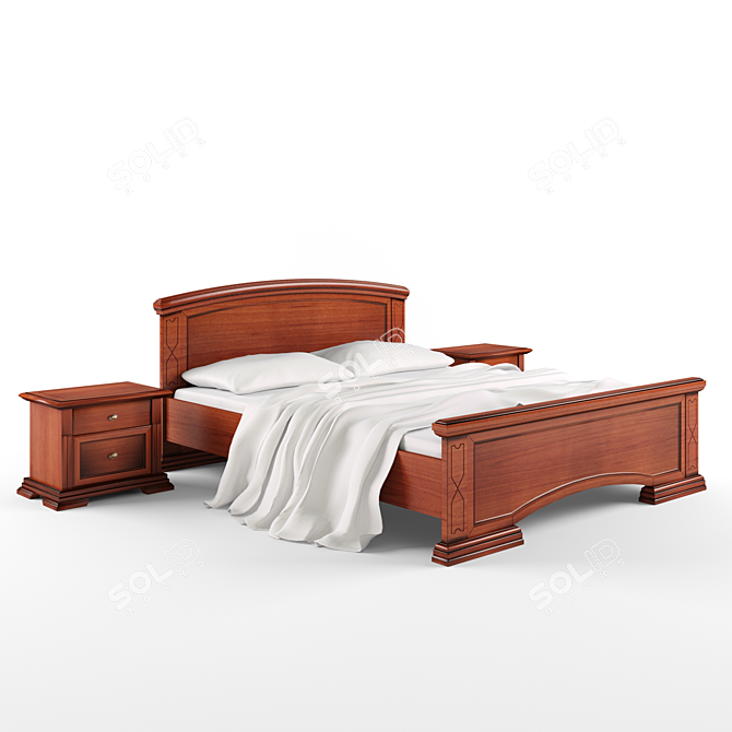 Elegant Cherry Bed & Table Set 3D model image 1