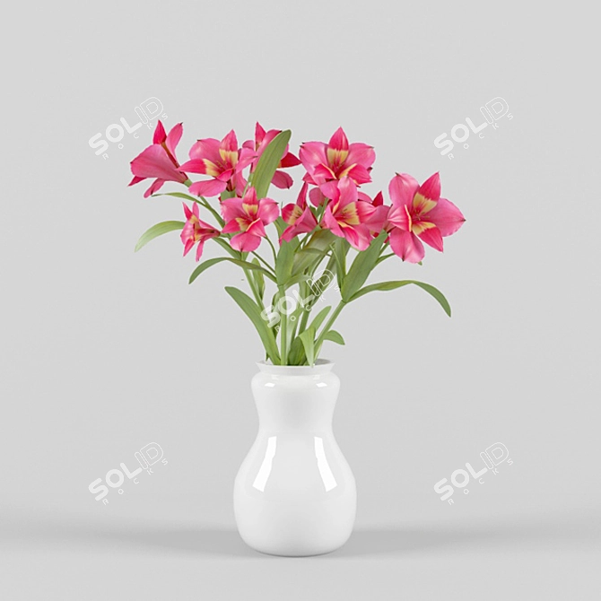 Blooming Alstroemeria Vase 3D model image 1