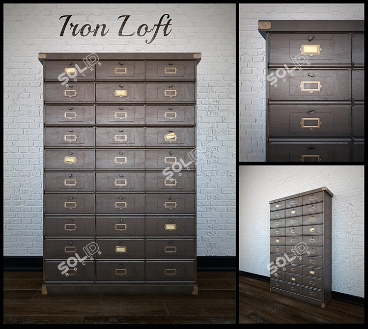 Industrial Metal Chest: Multi-Drawer Secretary 3D model image 1