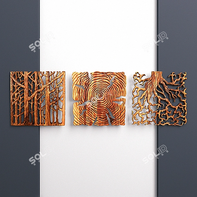 Rustic Oak Triptych Wall Art 3D model image 1