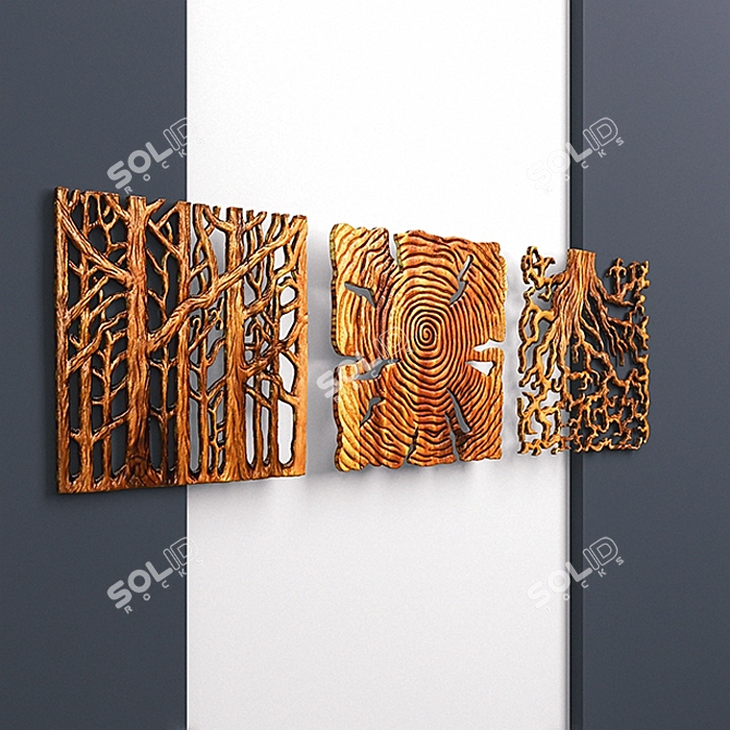 Rustic Oak Triptych Wall Art 3D model image 2