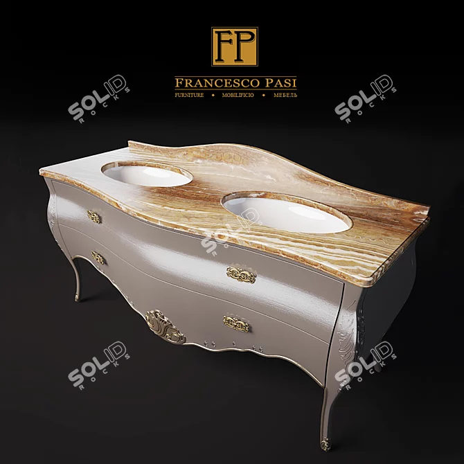 Classic Silver Marble Double Sink Vanity 3D model image 2