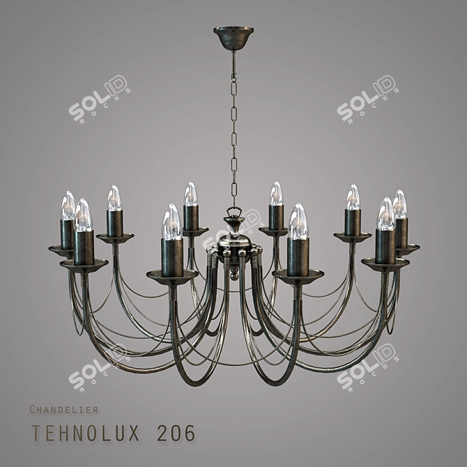 Antique Bronze Technolux 206: 10-Lamp Forged Chandelier 3D model image 1
