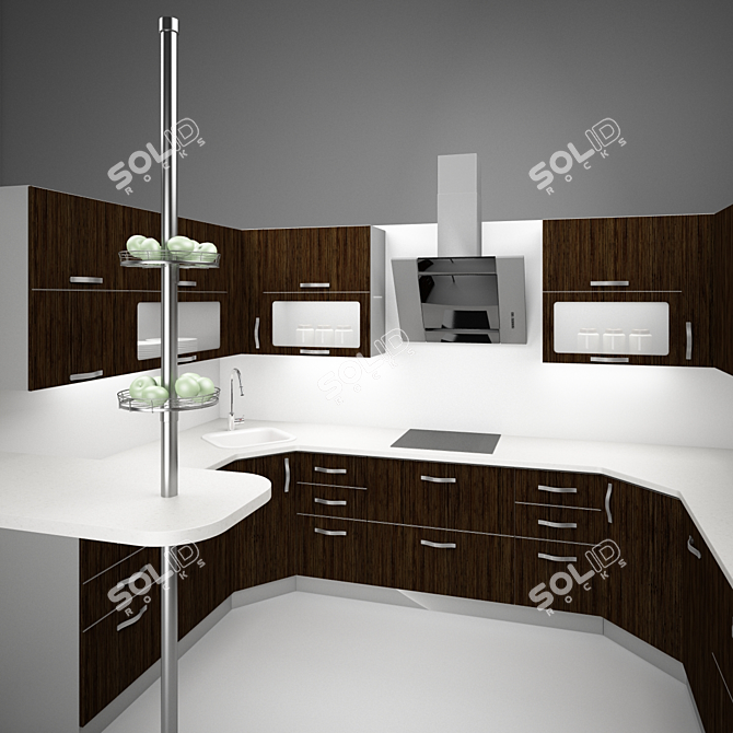 Modern Minimalistic Kitchen with Breakfast Bar 3D model image 1