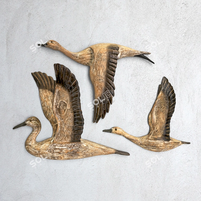 Migration Songbirds Wood Wall Set 3D model image 1