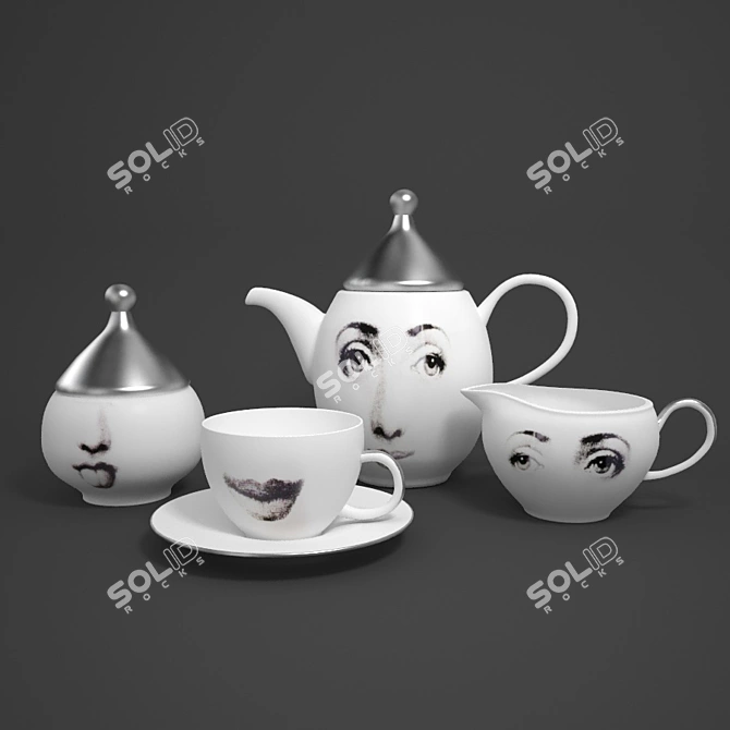 Golden Faces Tea Set 3D model image 1