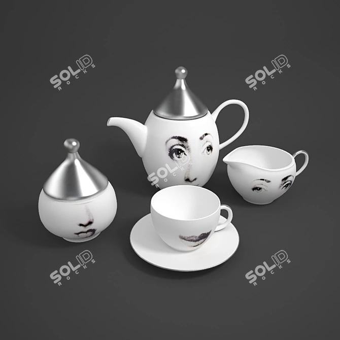 Golden Faces Tea Set 3D model image 2