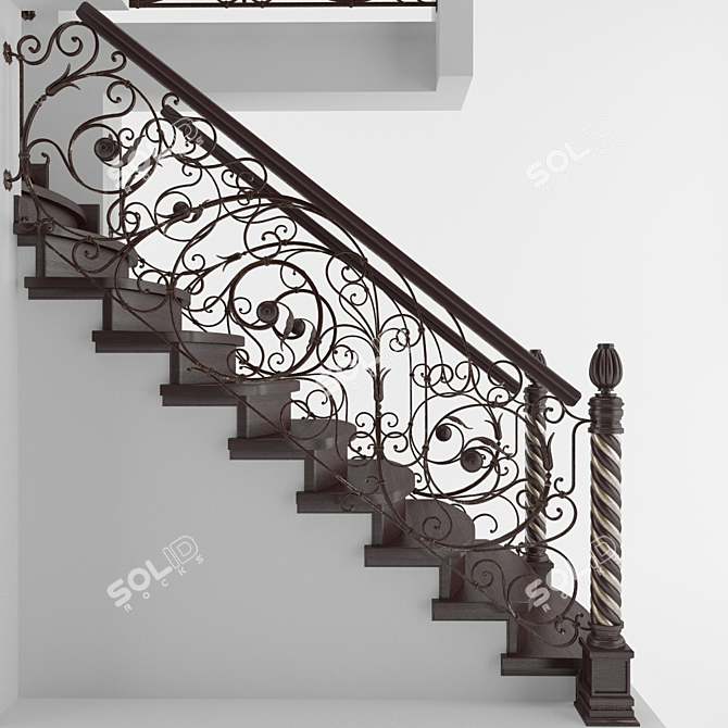 Classic Oak-Clad Basement Staircase 3D model image 2