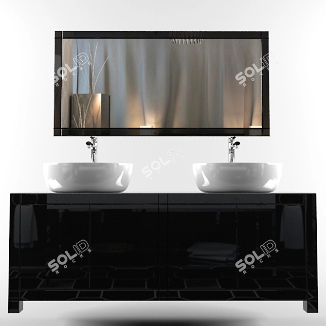 Luxury Mirrored Chest with Washbasin 3D model image 1