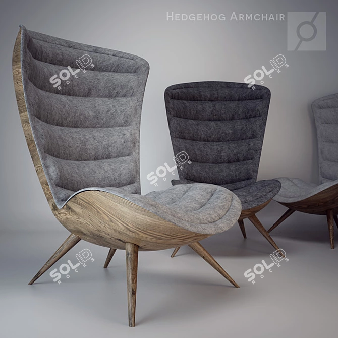 Retro Hedgehog Armchair: Vintage Wood and Felt 3D model image 1