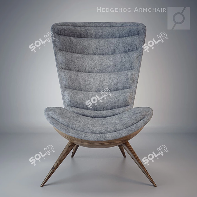 Retro Hedgehog Armchair: Vintage Wood and Felt 3D model image 3