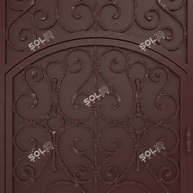 Elegant Wrought Iron Gate with Ornate Top and Lantern 3D model image 2