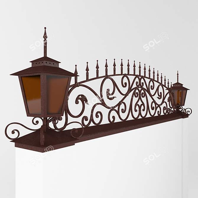 Elegant Wrought Iron Gate with Ornate Top and Lantern 3D model image 3