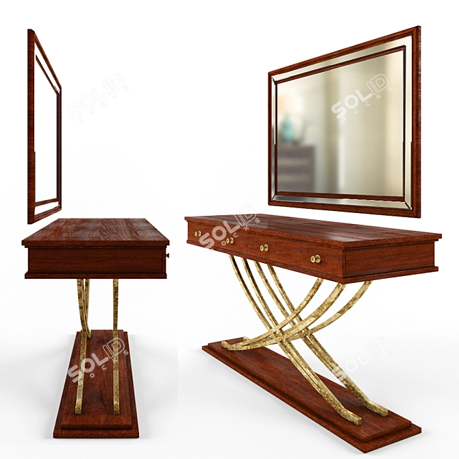 Modern White Dressing Table with 3 Drawers 3D model image 2