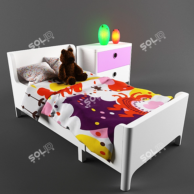 IKEA Children's Bed Set with Nightstand and Lamps 3D model image 1