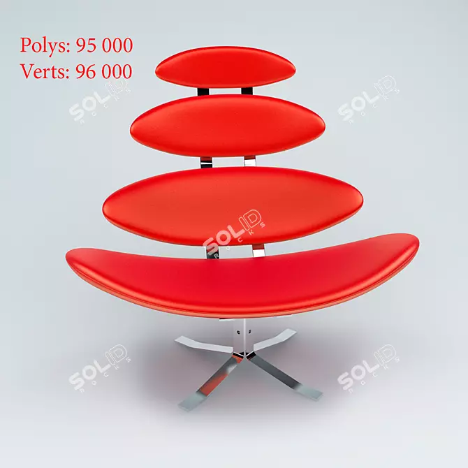 Crown Red Fabric Metal Chair 3D model image 1