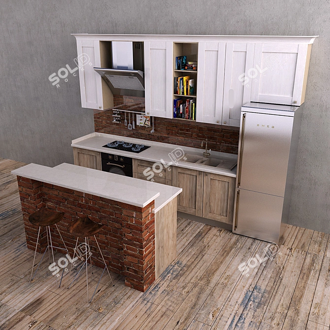 Custom Kitchen & Bar Loft 3D model image 2