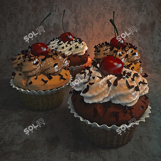 Cherry Bliss Cupcakes 3D model image 1