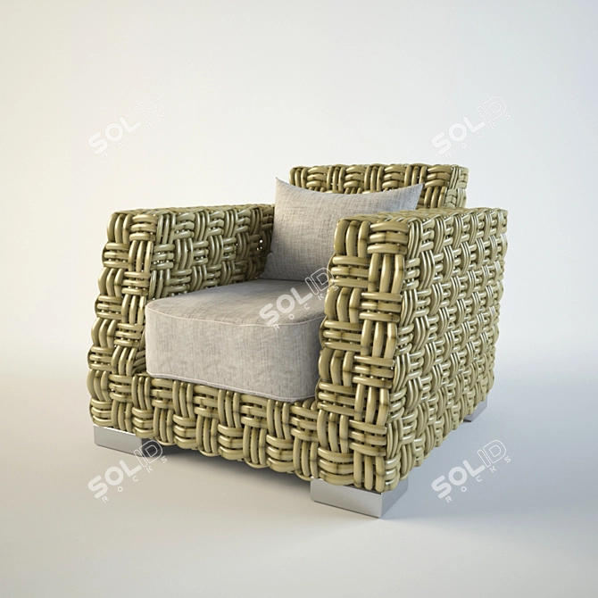 Bamboo Wicker Lounge Chair 3D model image 1