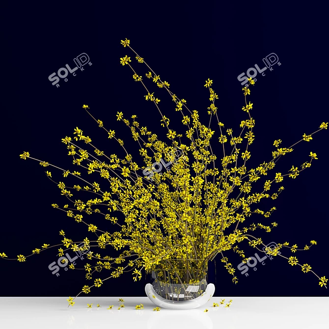  Vibrant Forsythia Bouquet in Glass Vase 3D model image 1