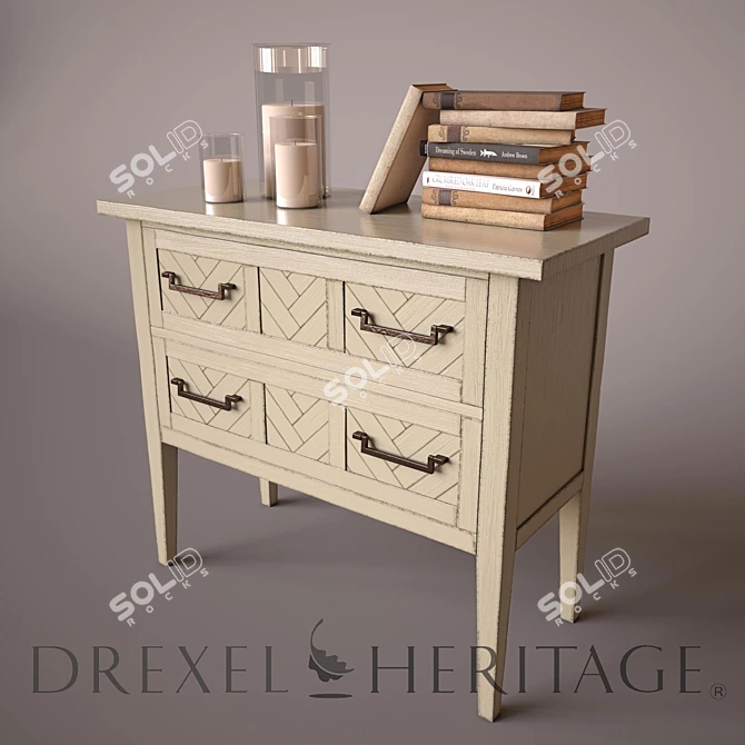 Rustic Herringbone Night Stand 3D model image 1