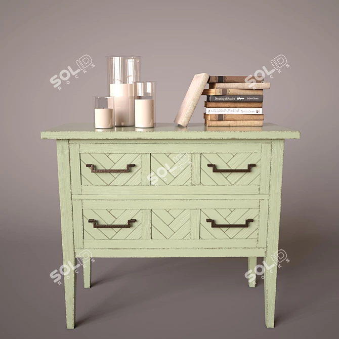 Rustic Herringbone Night Stand 3D model image 2