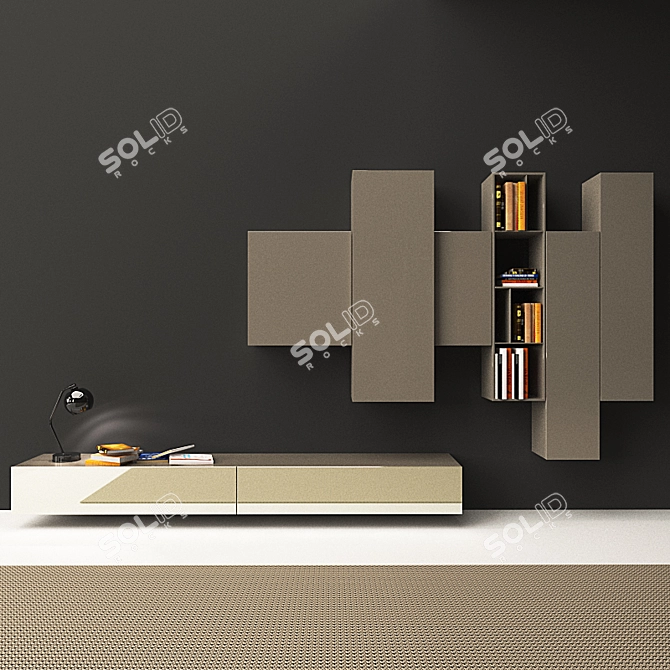 Modern Living Shelving System 3D model image 1