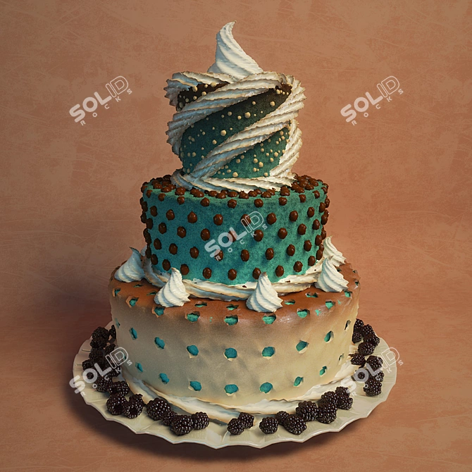 Decadent Three-Tiered Hazelnut Chocolate Cake 3D model image 1