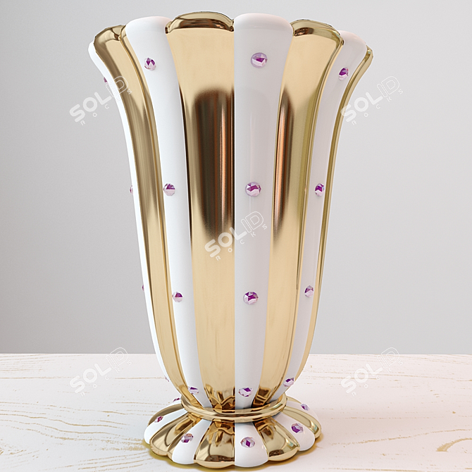 Elegant Bruno Costenaro Ceramic Vase with Swarovski Crystals & Gold Decor 3D model image 1