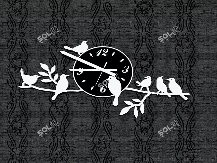 Birds on Branch Wall Clock 3D model image 1