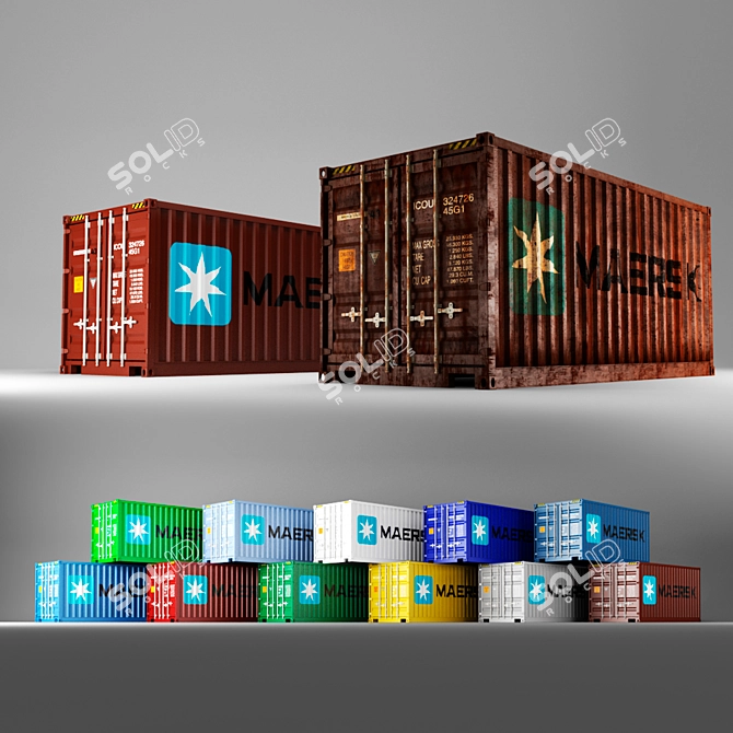 Title: Maersk 20ft Shipping Container - Archive Included 3D model image 1